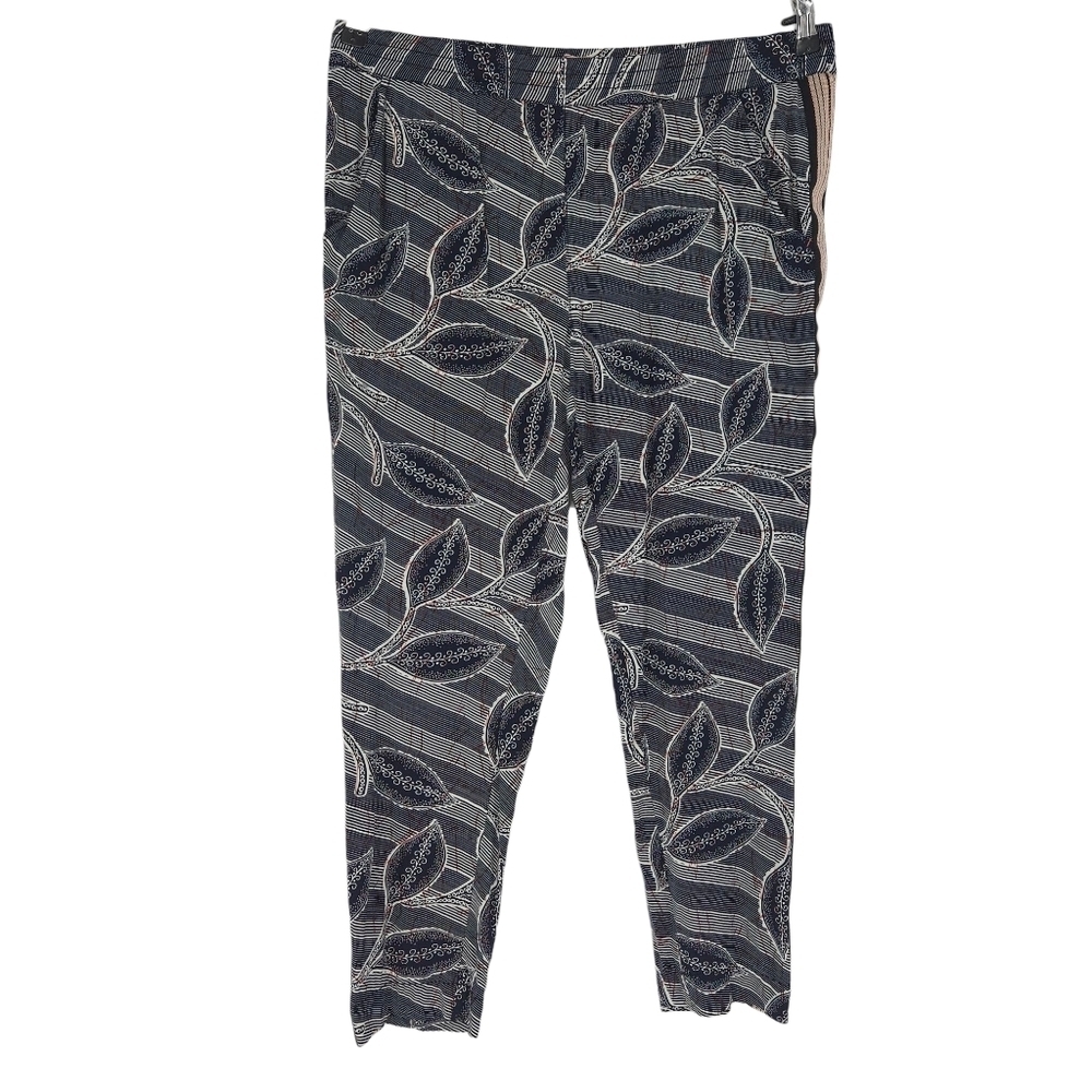HEI HEI Lourinha Jogger Pants Navy Leaf High Rise Pull On Stretch Waist Medium
